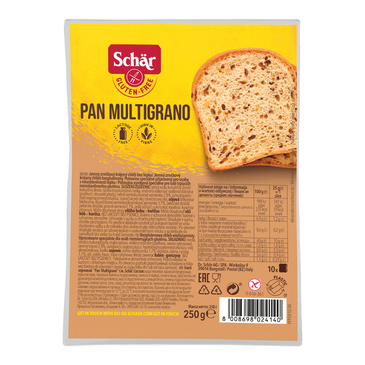 Pan Multigrano Sin Gluten 250g