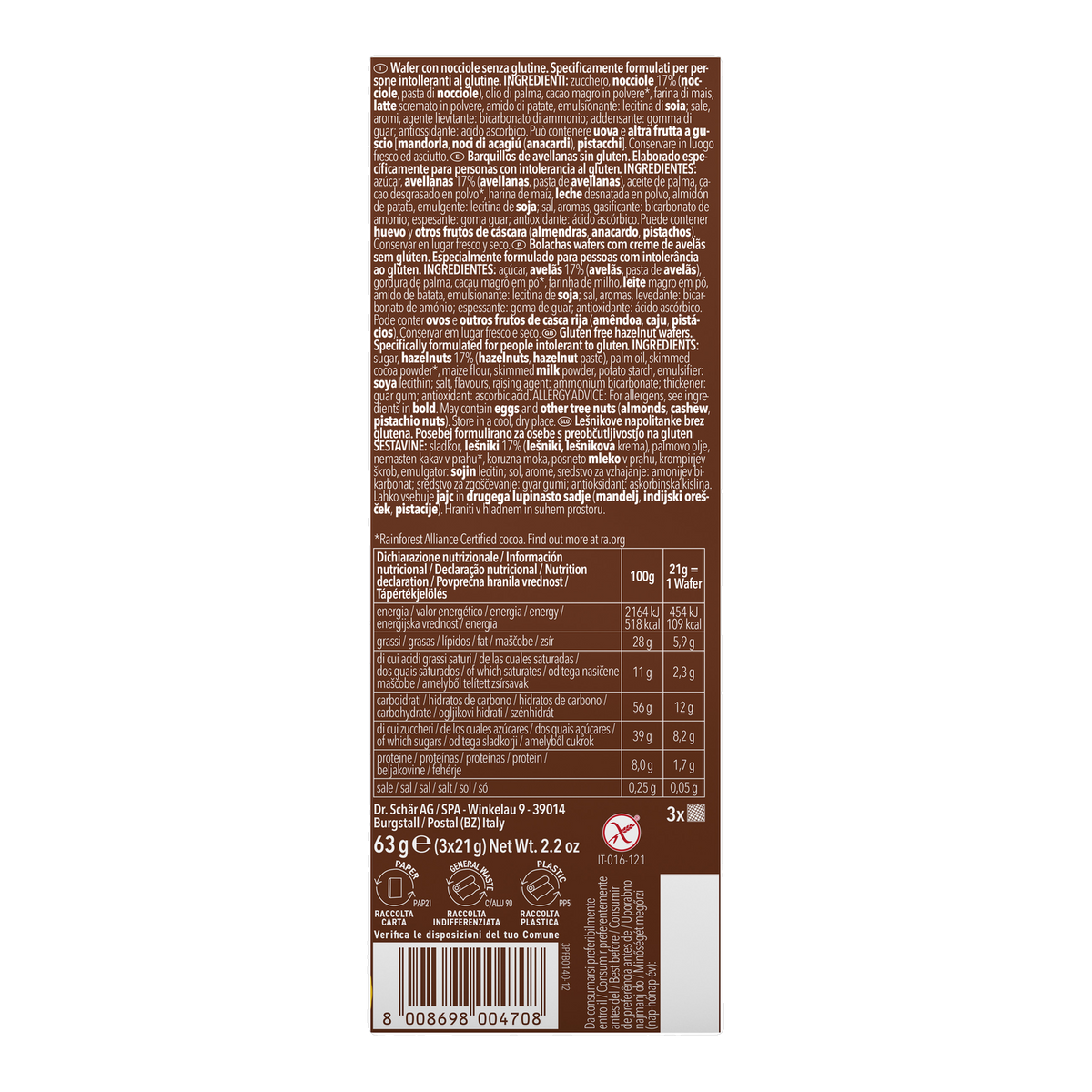 Noccioli Sin Gluten 3x21g