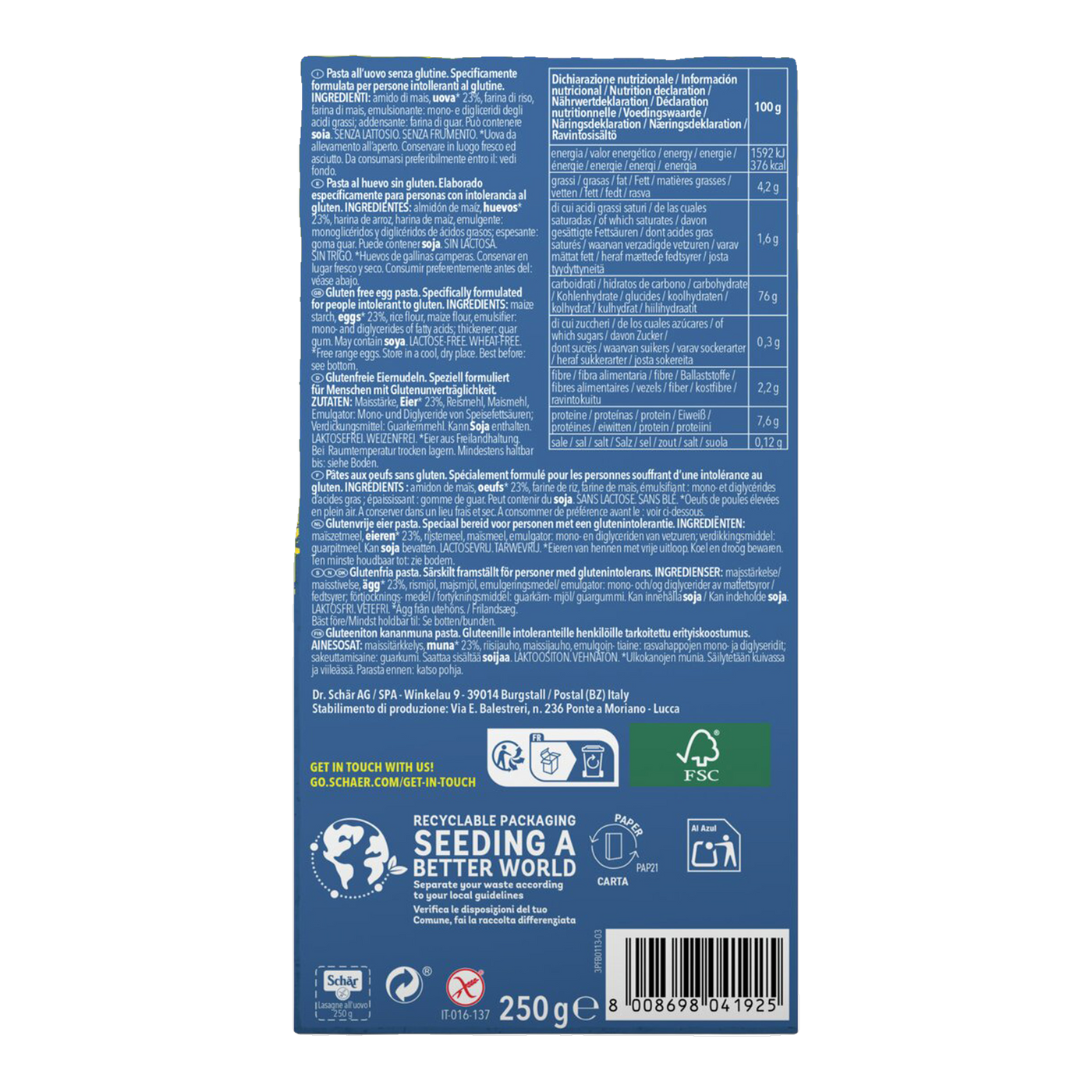 Lasagna Sin Gluten 250g