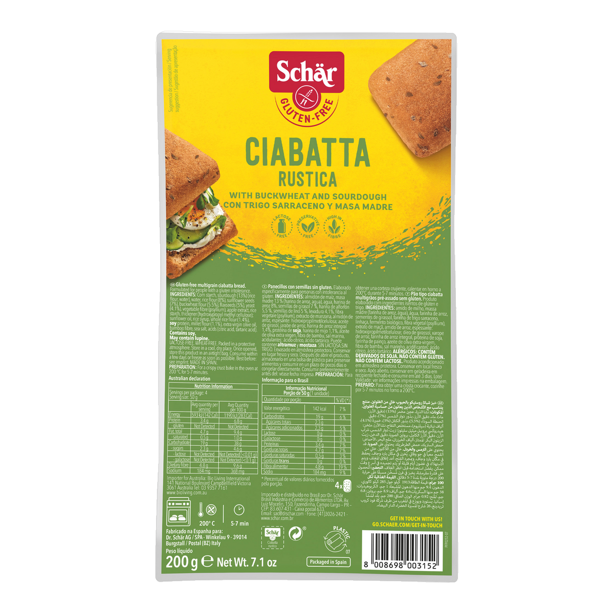 Ciabatta Rústica Sin Gluten 200g