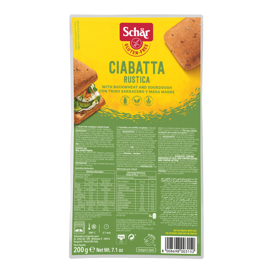 Ciabatta Rústica Sin Gluten 200g