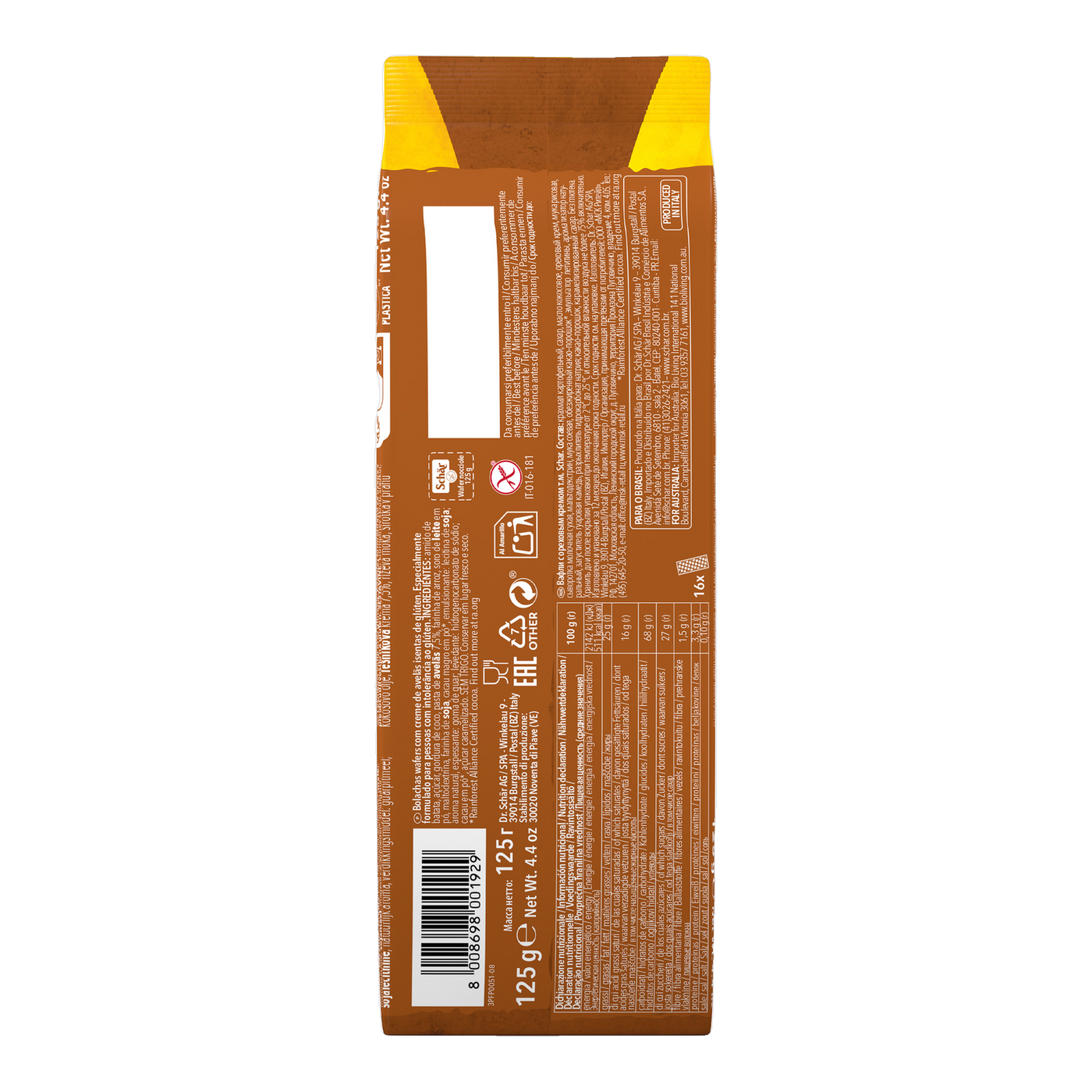 Wafers Avellana Sin Gluten 125g
